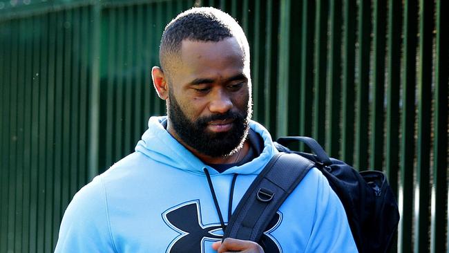 Brad Takairangi and Semi Radradra arrive at Parramatta Eels training , Pirtek Stadium. Parramatta . Picture : Gregg Porteous