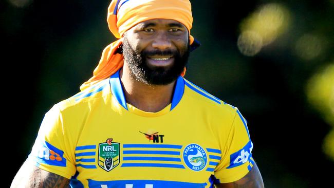 Semi Radradra during Parramatta Eels training at the Old Saleyards Reserve, North Parramatta, ahead of their game against Souths. pic Mark Evans