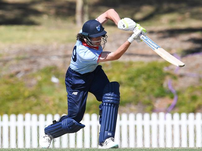 Will Salzmann drives for NSW Metro during last season’s grand final at the U19 National Championships. Picture: Cricket Australia.