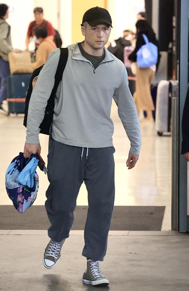 Taron Egerton was also spotted at the airport. Picture: MEDIA-MODE