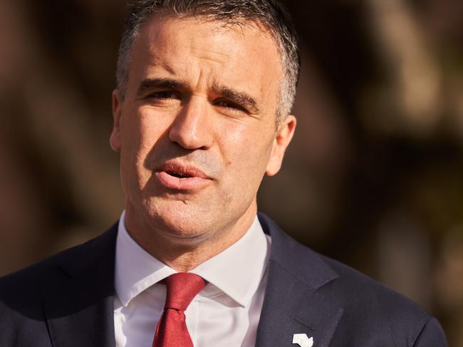 Leader of the Opposition, Peter Malinauskas talking to the media outside the Helping Hand facility, where the buses have been cancelled in North Adelaide, Thursday, June 25, 2020. Picture: MATT LOXTON