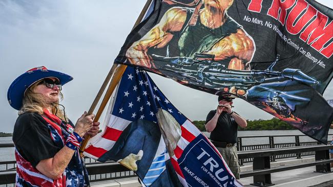 Donald Trump supporters gather near Mar-A-Lago in Palm Beach. Picture: AFP.