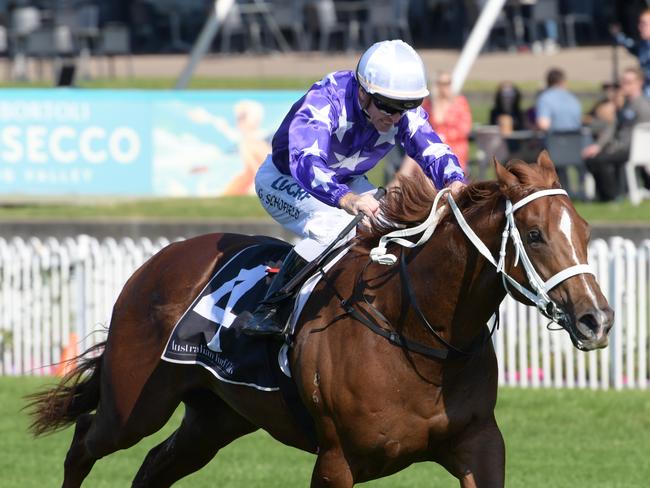 Jockey Glyn Schofield riding Kubrick to victory at Rosehill Gardens last year. Picture: AAP