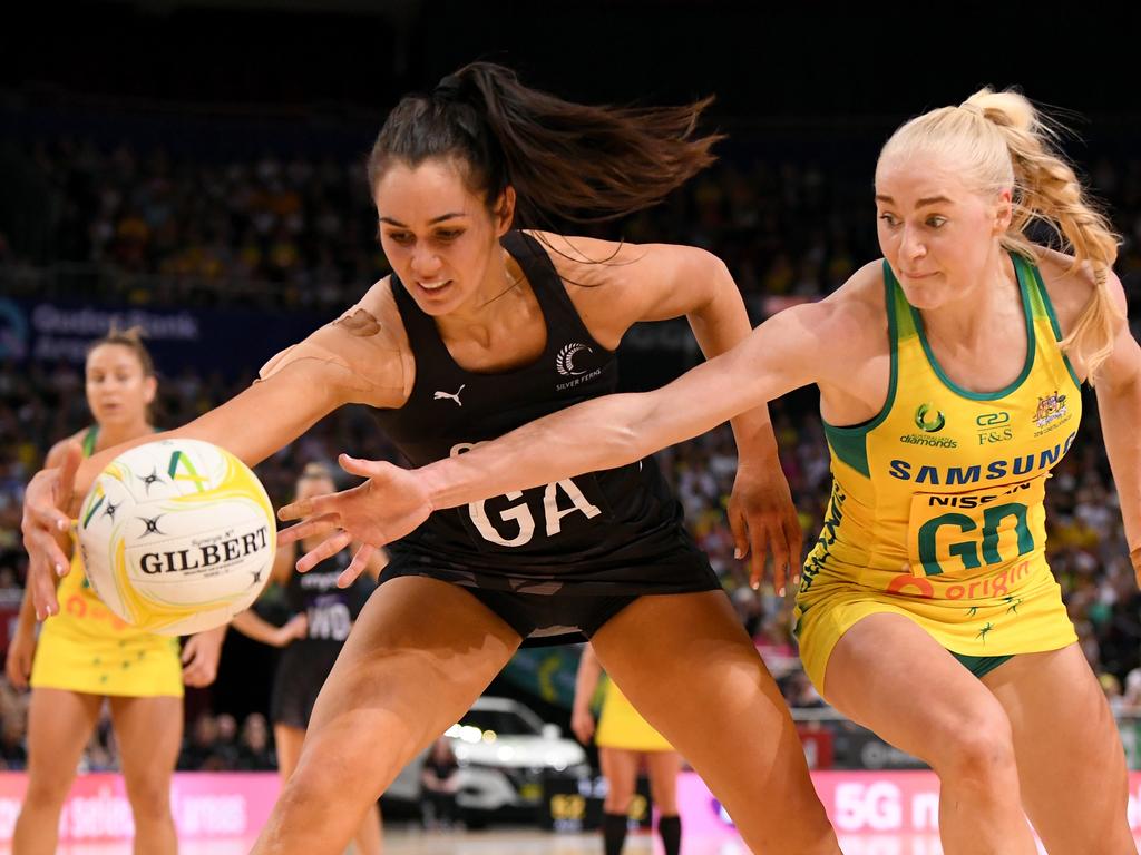 Diamonds star Jo Weston (right) and the Silver Ferns’ Ameliaranne Ekenasio will renew rivalries in Christchurch. Picture: AAP Image/Dean Lewins