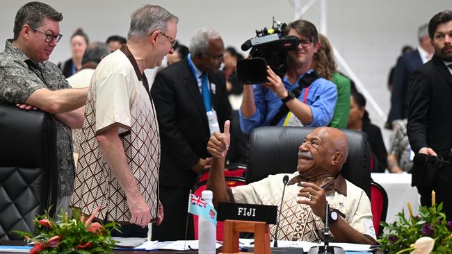 Mr Albanese and Mr Rabuka at the start of the plenary session. Picture: AAP