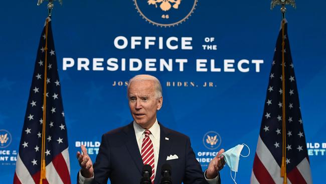 US President-elect Joe Biden speaks during a press conference in Wilmington, Delaware. Picture: AFP.