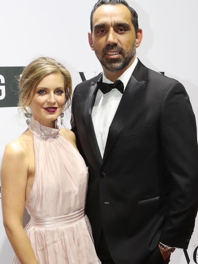 Natalie Croker and Adam Goodes on the red carpet. Picture: AAP Image/ David Crosling