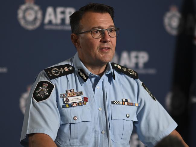 AFP Commissioner Reece Kershaw says Australian authorities believe a Russian group of cyber criminals is behind the attack. Picture: NCA NewsWire / Martin Ollman