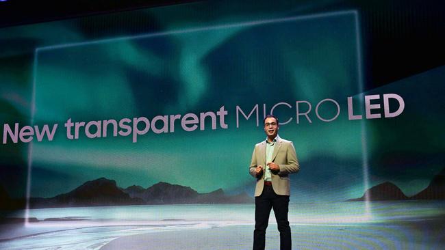 Jonathan Gabrio of Samsung speaks on January 8, 2024 at the 2024 Consumer Electronics Show (CES) in Las Vegas, Nevada. (Photo by Frederic J. BROWN / AFP)