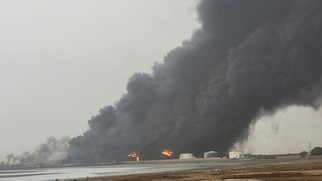 Smoke rising from the site of an Israeli airstrike last month on the port of Hodeidah in Yemen. Picture: Stringer/Reuters/WSJ