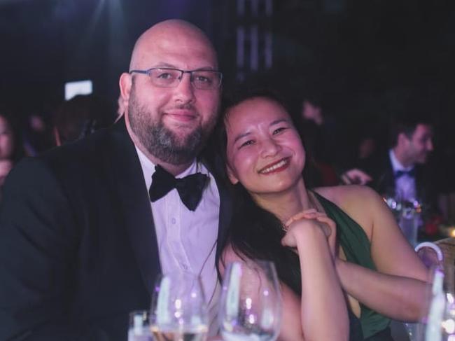 Cheng Lei with her partner Nick Coyle at a ball in Beijing in 2019. Picture: Supplied