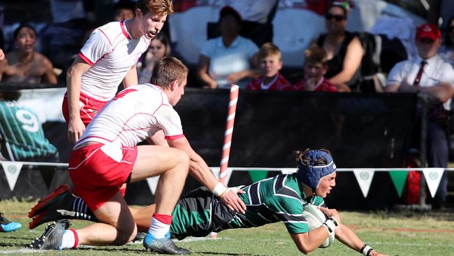 BBC's Zac Hough pictured in action during Brisbane Boys' College vs Ipswich Grammar School rugby at BBC, Brisbane 17th of August 2019. (AAP Image/Josh Woning)