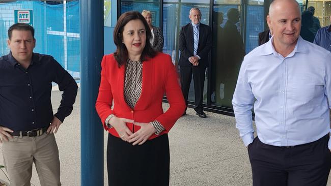 Gladstone Regional Council Mayor Matt Burnett, Premier Annastacia Palaszczuk and Regional Development and Manufacturing Minister, Gladstone MP Glenn Butcher outside the $42 million Gladstone Hospital emergency department.