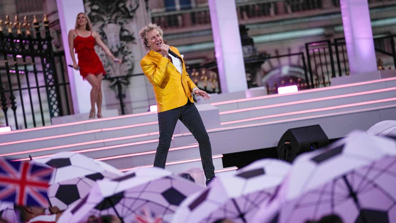 British singer and songwriter Rod Stewart performs on stage during the Platinum Party. Picture: AFP