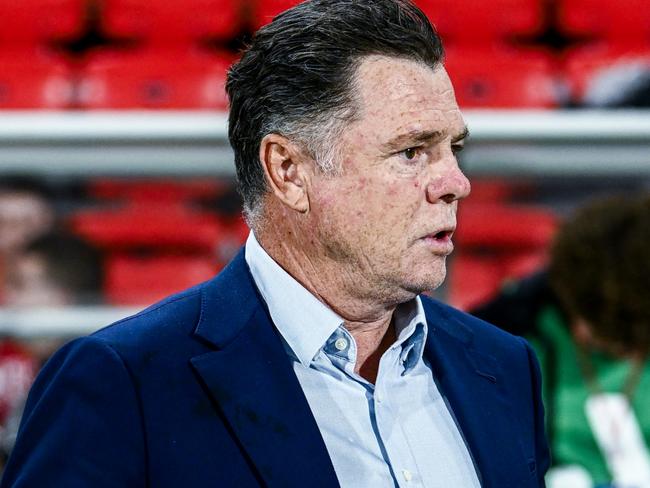 ADELAIDE, AUSTRALIA - APRIL 18: Carl Veart  coach of Adelaide United   during the round 27 A-League Men match between Adelaide United and Wellington Phoenix at Coopers Stadium, on April 18, 2025, in Adelaide, Australia. (Photo by Mark Brake/Getty Images)