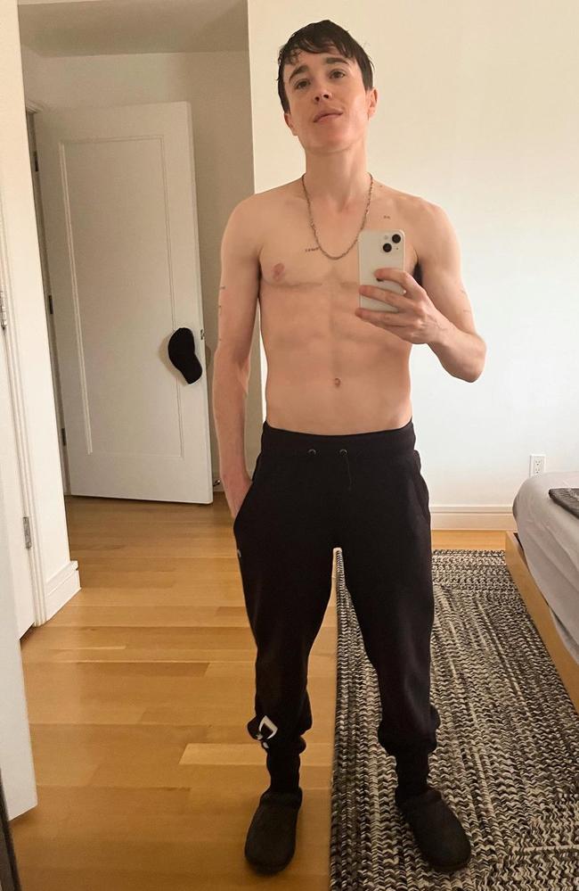 Elliot Page goes topless in new selfie.