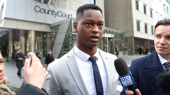 Nelly Yoa leaves the County Court in Melbourne in 2019.