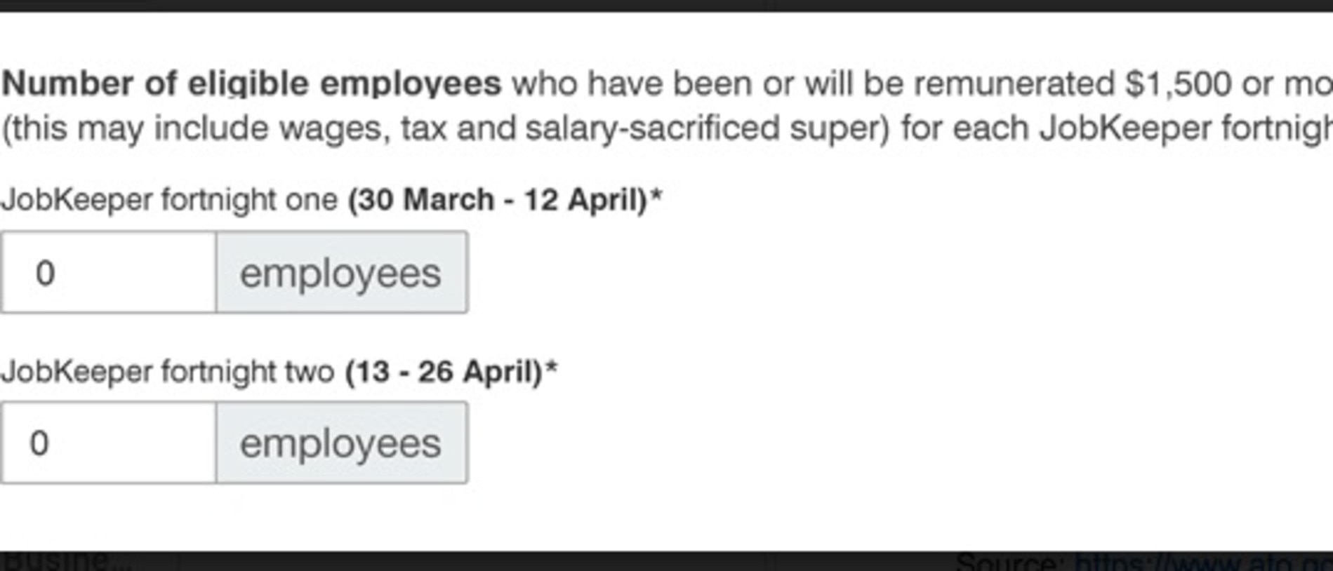 The box businesses were incorrectly filling out when enrolling for JobKeeper. Picture: ATO