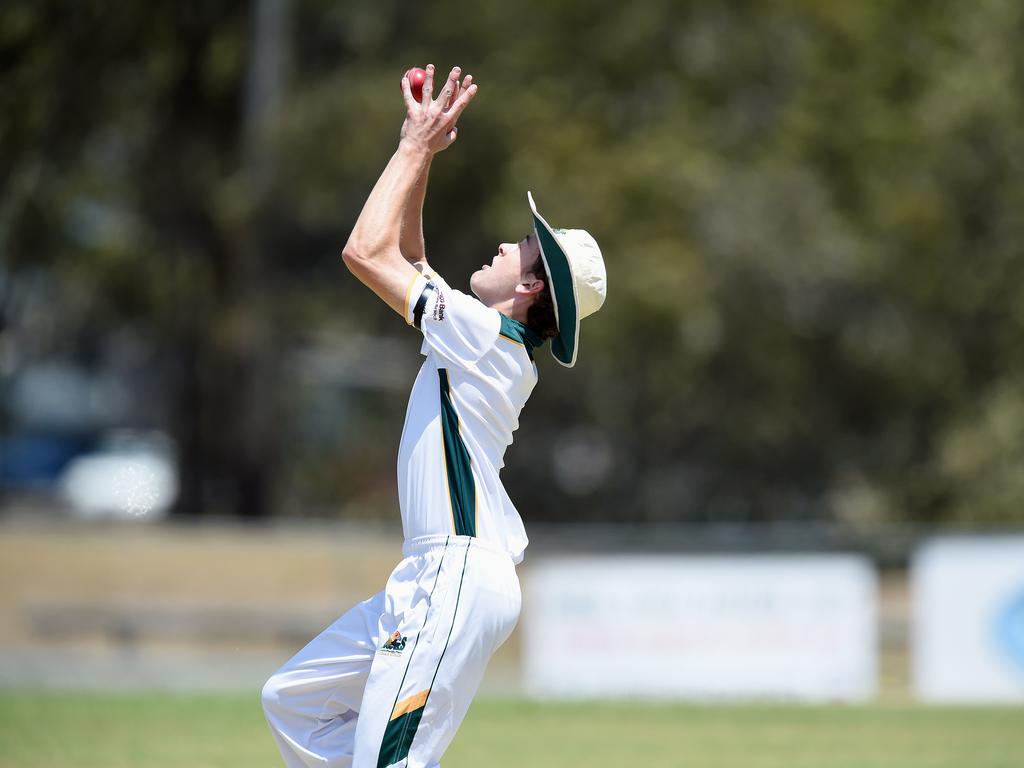 Kookaburra Cup cricket - Palm Beach Currumbin vs Helensvale Pacific Pines at Salk Oval in Palm Beach. Palm Beach batting. Harry Licks catches Ryan Kettle. Picture: Lawrence Pinder