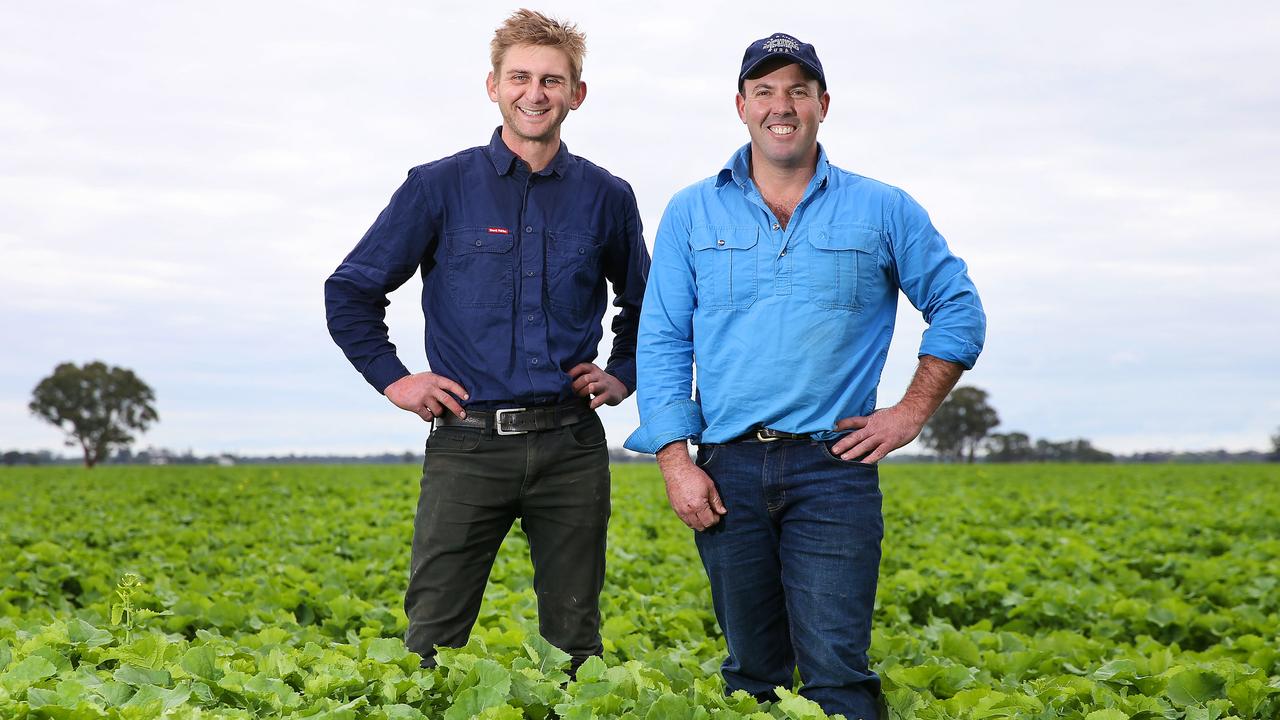 Crop chief: Karl Hooke with cropping manager Cameron Krahe at Willera, which has 200ha under dryland cropland producing wheat, barley, canola, oats and oaten hay, Picture: Andy Rogers