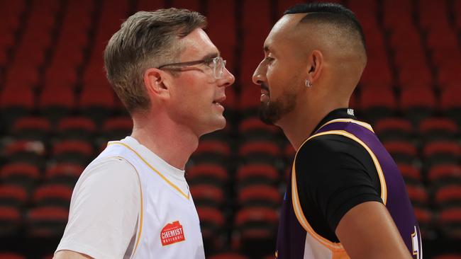 Dominic Perrottet and Nick Kyrgios face off before the All Star Charity game.