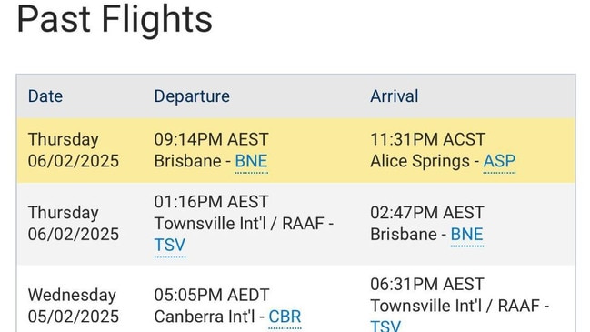 Mr Albanese’s VIP flight records. Picture: Supplied