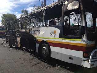 Up to 20 passengers were evacuated from this bus when it burst into flames on the Warrego Hwy just east of Toowoomba.