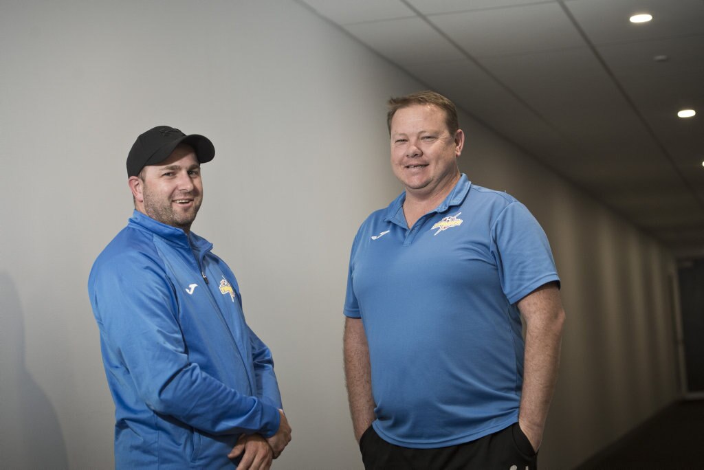 Craig Lockwood (left) and Anthony Bigby will coach the South West Queensland Thunder senior women for the 2019 NPL season, Monday, October 15, 2018. Picture: Kevin Farmer