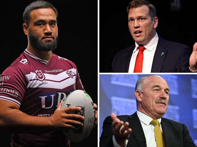 Keith Titmuss's CTE discovery has prompted calls from neuroscientist Christ Nowinski, top right, to outlaw tackling in junior football. But rugby league Immortal Wally Lewis thinks otherwise.