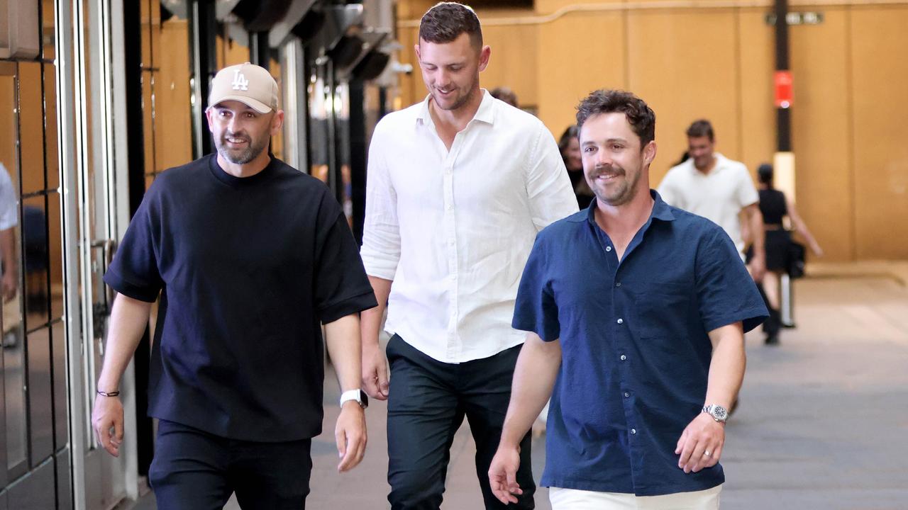 Nathan Lyon, Josh Hazlewood and Travis Head joined Warner for his farewell party at the Ivy. Picture: Damian Shaw