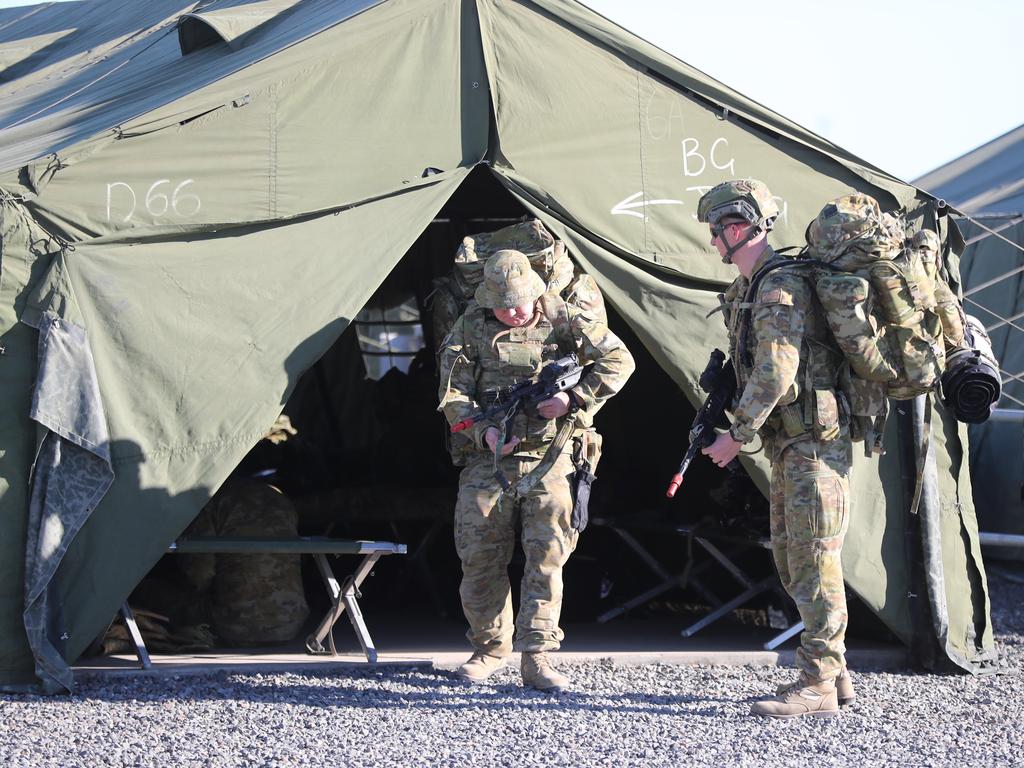 Australian and American troops on the ground at Camp Rockhampton. Pic Peter Wallis