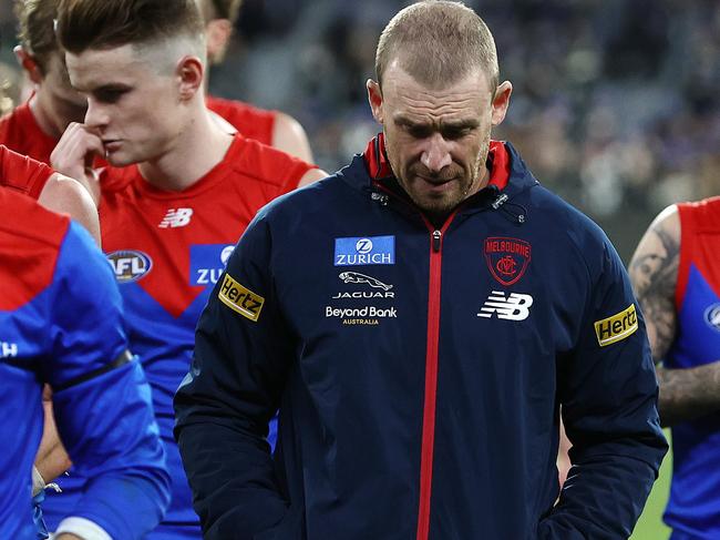 MELBOURNE. 13/06/2022..   AFL Round 13. Collingwood vs Melbourne at the MCG .   Simon Goodwin, senior coach of the Demons after todays loss to Collingwood  . Photo by Michael Klein