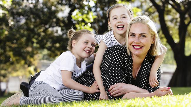 Hayley Markham, with daughters Milly, 5, and Elli, 6, said education was her biggest concern regarding population expansion. Picture: Justin Lloyd