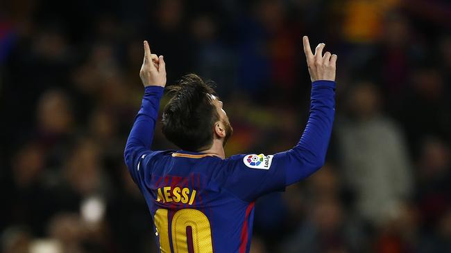 FC Barcelona's Lionel Messi celebrates after scoring