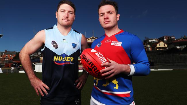 JACK Gleeson Lindisfarne and Tristan Barnett Huonville ahead of the weekends match. SFL launch of the finals series. Picture: Nikki Davis-Jones