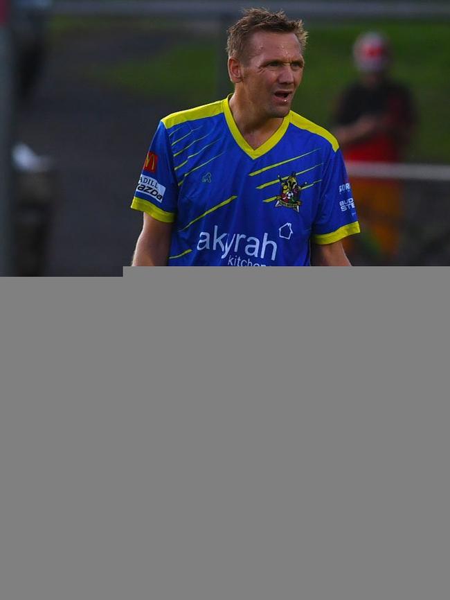 Gympie United FC vs Palm Beach - Joachim Klein get red carded. Picture: Shane Zahner
