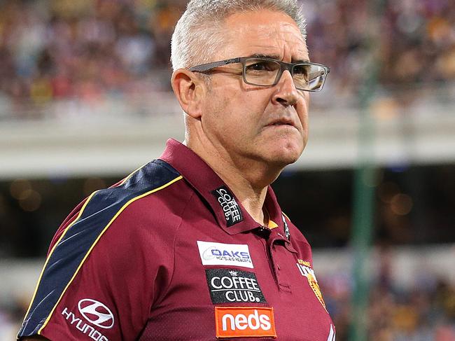 BRISBANE, AUSTRALIA - SEPTEMBER 07: Brisbane coach Chris Fagan looks on during the AFL 2nd Qualifying Final match between the Brisbane Lions and the Richmond Tigers at The Gabba on September 07, 2019 in Brisbane, Australia. (Photo by Jono Searle/AFL Photos/via Getty Images)