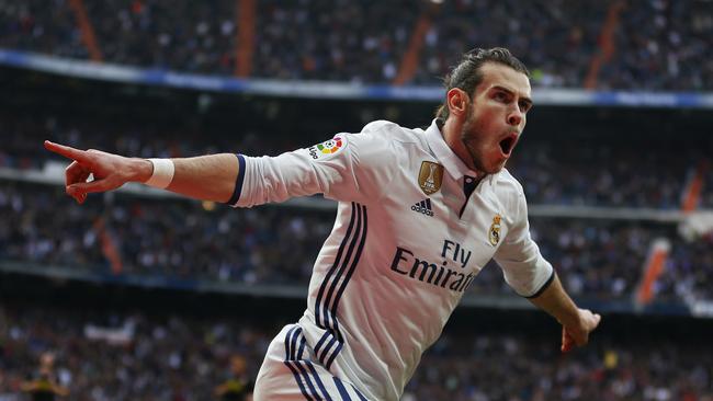 Real Madrid's Gareth Bale celebrates after scoring.