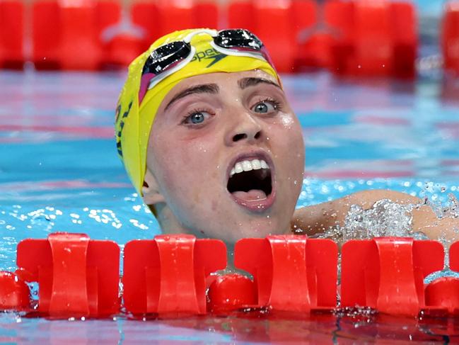 NANTERRE, FRANCE - SEPTEMBER 02: Alexa Leary of Team Australia reacts after the Mixed 4x100m Medley Relay - 34 points on day five of the Paris 2024 Summer Paralympic Games at Paris La Defense Arena on September 02, 2024 in Nanterre, France. (Photo by Adam Pretty/Getty Images)