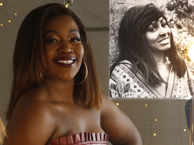 Ruva Ngwenya, with the photo of Tina Turner she keeps on her dressing room mirror. Ruva plays Tina Turner in Tina the Musical at the Theatre Royal. Reflecting on the Tina Turner's recent passing. Picture: John Appleyard