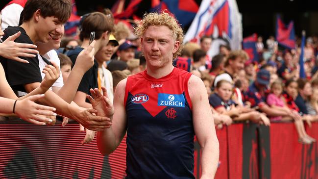 Clayton Oliver won’t play for the Demons this weekend. (Photo by Jonathan DiMaggio/AFL Photos/via Getty Images)