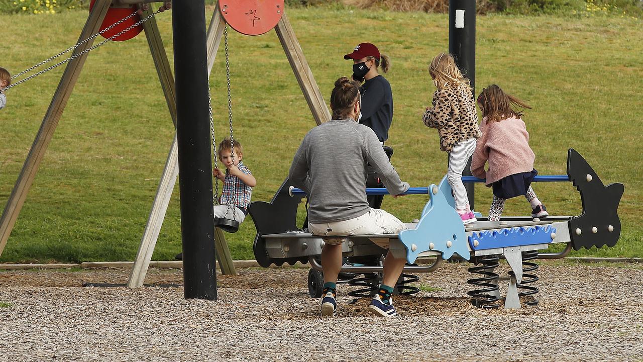 People enjoy the playground at Elwood beach. Picture: Daniel Pockett/Getty Images