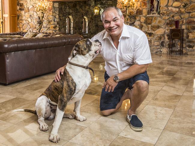 Gold Coast Mayor Tom Tate with his American bulldog Jaidee. Picture: Glenn Hunt/The Australian