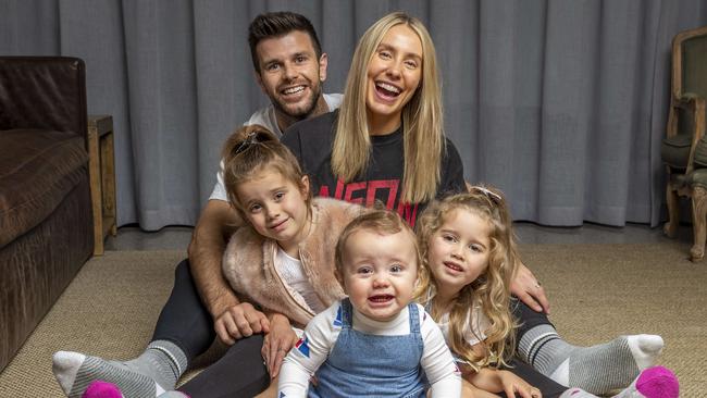 Richmond captain Trent Cotchin, wife Brooke and their three children Harper, Mackenzie and Parker.