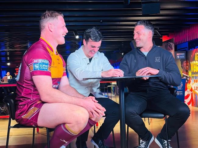 Brian Carney, along with Tom and Sam Burgess. Picture: Super League Instagram