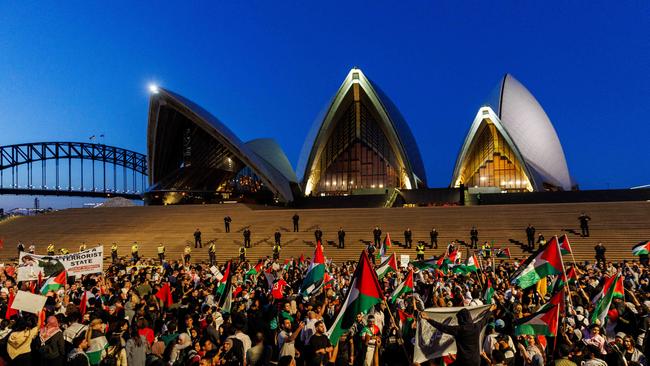 Pro-Palestine supporters at a rally on October 9 last year, when the mostly Muslim crowd yelled anti-Semitic slurs. Picture: David Swift