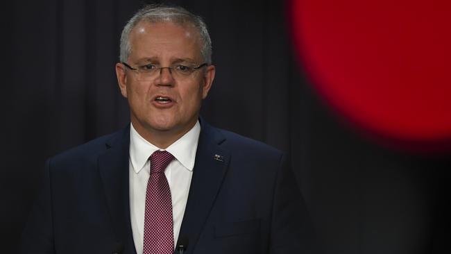 Scott Morrison speaks to the media on coronavirus. Picture: AAP.