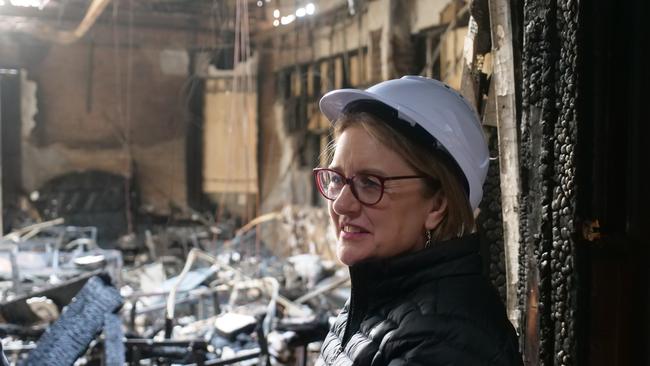 Ms Allan spoke to community leaders inside the firebombed Adass Israel Synagogue. Picture: Brendan Kearns