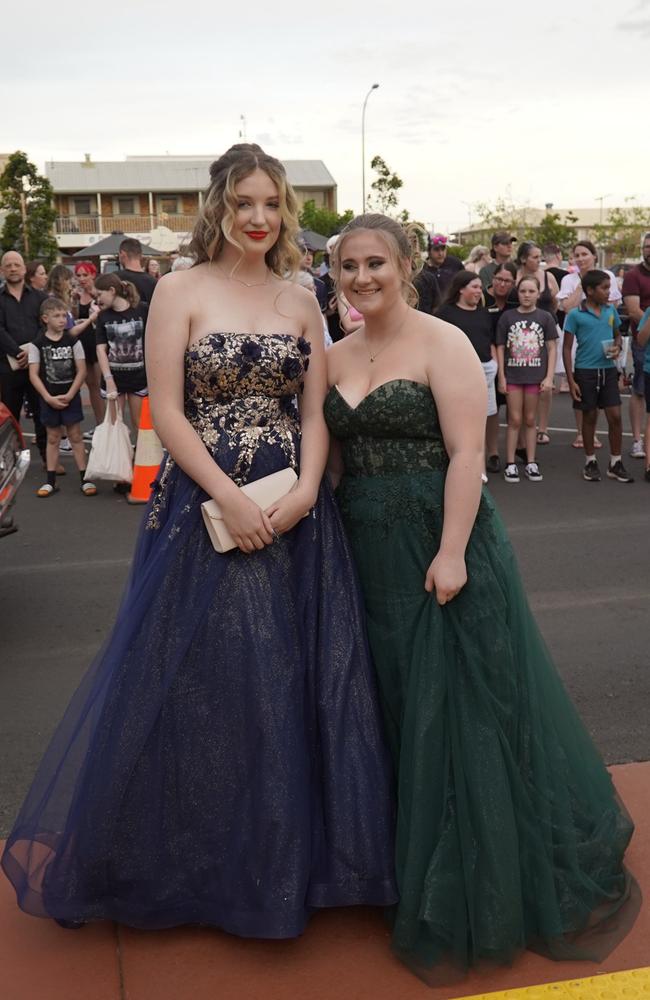 Veronica May and Keeley Schloss arriving at the 2023 Kingaroy State High School formal.