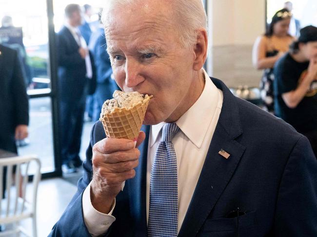 Joe Biden’s childlike diet isn’t a great match for Anthony Albanese’s health kick. Picture: Saul Loeb (AFP)